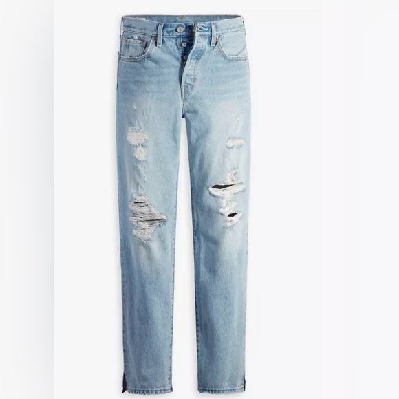 501 Original Levi's Light Blue Straight Leg Jeans whit distressed detailsW26 L30 - Picture 10 of 11